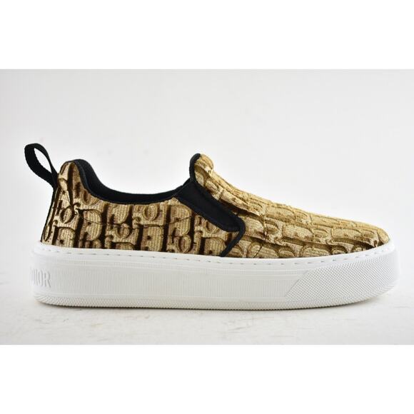Dior Solar Bronze Velvet Oblique Logo White Flat Skate Slip On Low Sneaker 36 - Picture 3 of 11